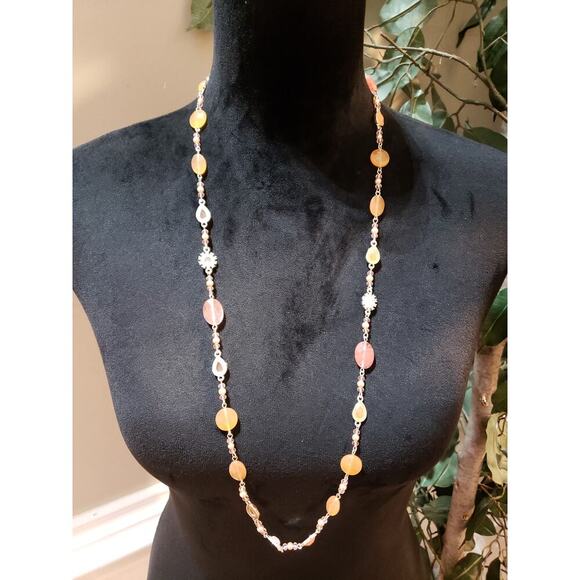 Chaps Womens Multi-Faceted Glass Acrylic Beads Faux Pearls Long Necklace Jewelry - Picture 2 of 6